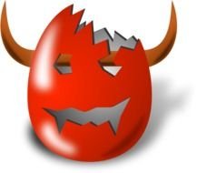 painted red broken egg with horns