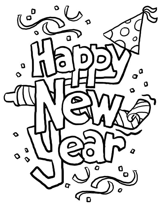 coloring page with card Happy New Year