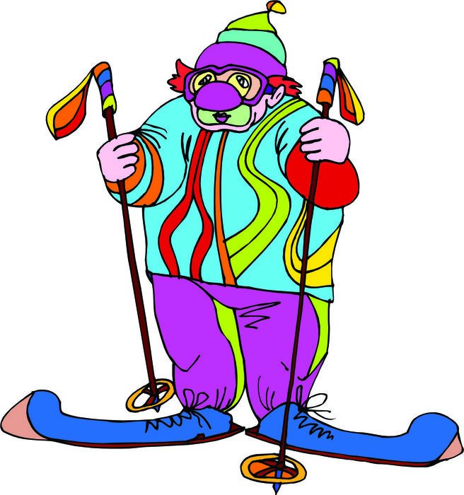 clown on skis as a picture for clipart