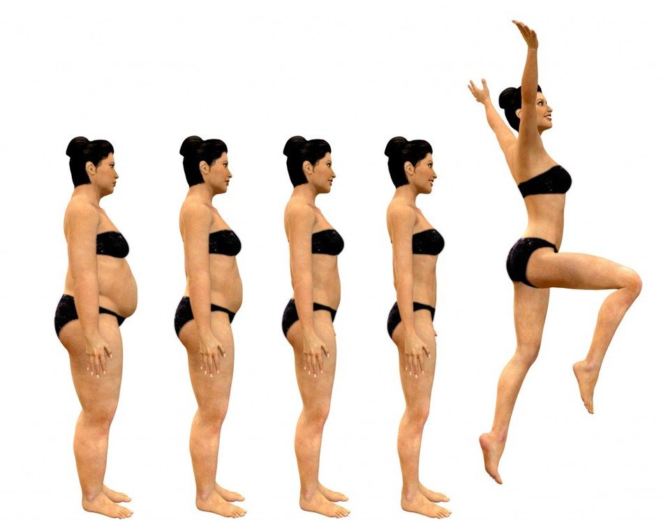 Weight Loss, row of female figures, render
