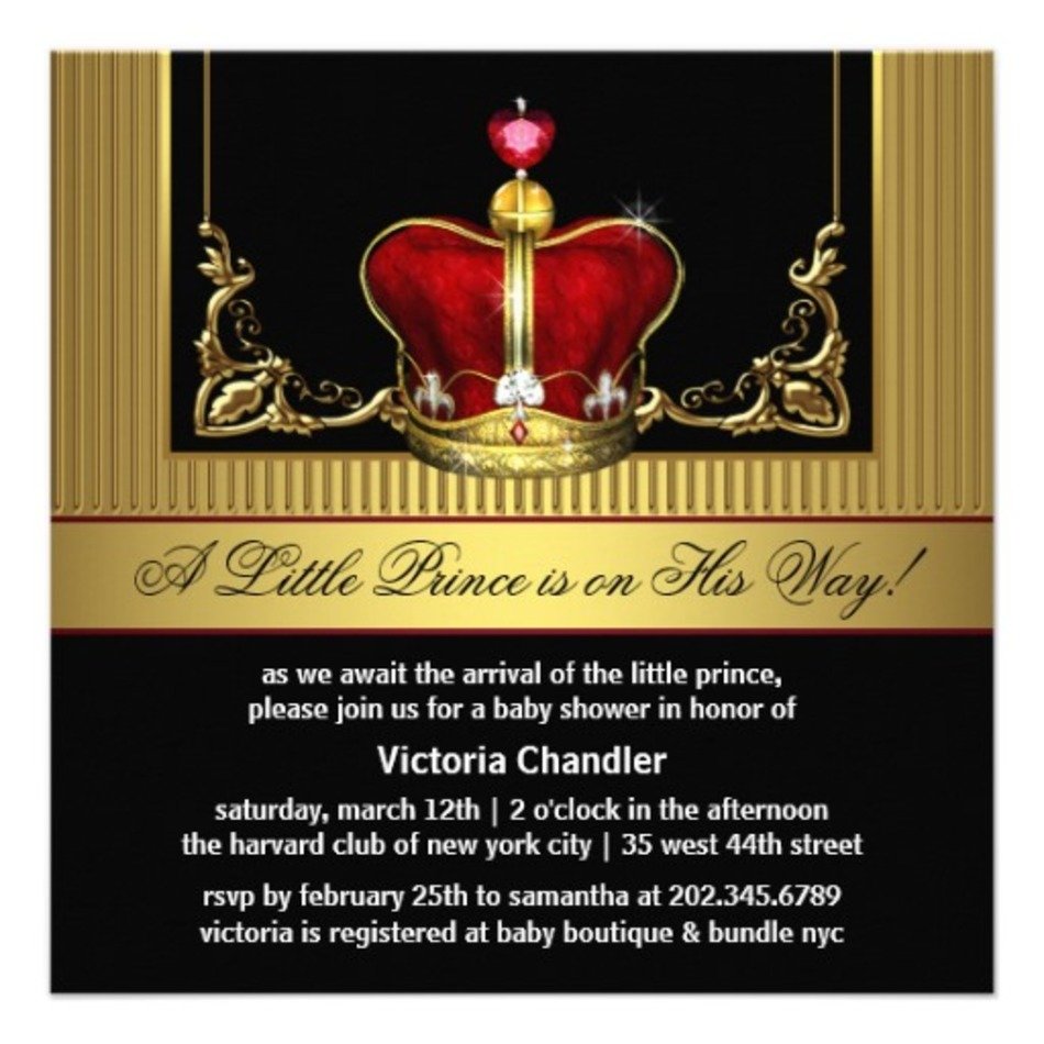 Black And Gold Prince Baby Shower Invitations This Elegant