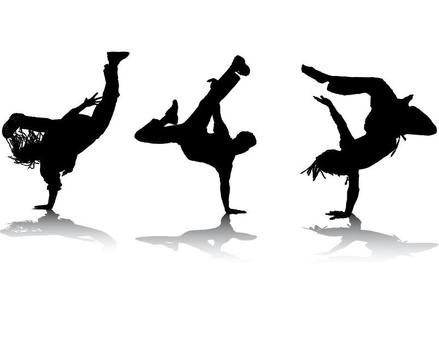 Black silhouettes of the hip-hop dancers in action clipart