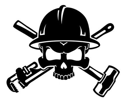 oilfield hard hat with skull and tools