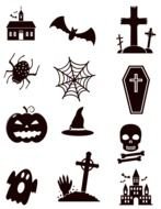 Black and white drawing of the Halloween Decorations clipart