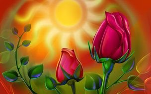 Beautiful and colorful drawing of the roses under the sun clipart