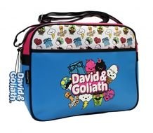 David And Goliath logo on a baby bag