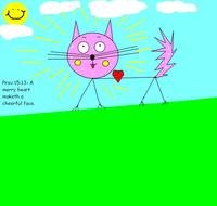 child's drawing of a cat on a green hill