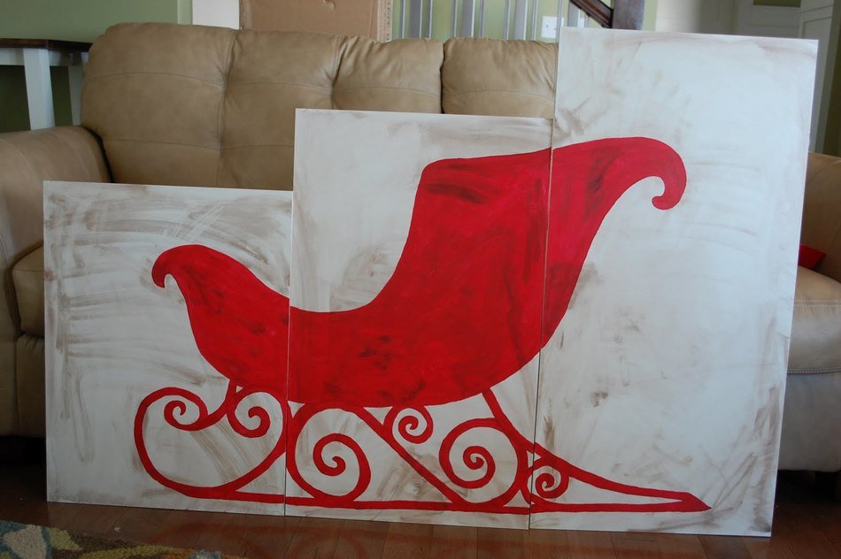 canvas with red Santas sleigh