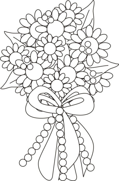 painted bouquet with bow in a coloring book