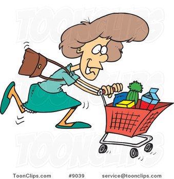 Cartoon Lady Grocery Shopping