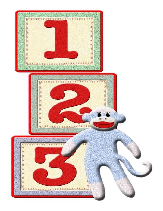 Clip art of 123 Blocks and Cartoon monkey