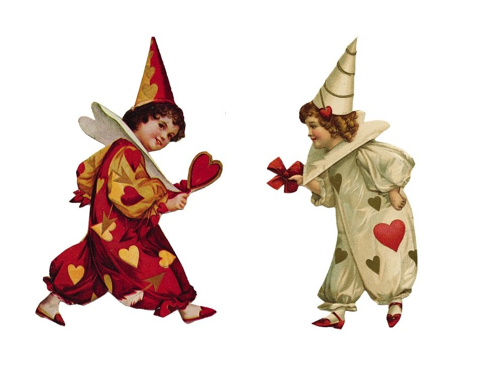 clowns in old costumes