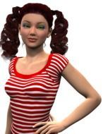 young beautiful woman with pony tails hair, illustration