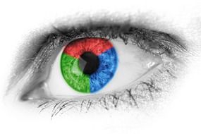 red green blue eye drawing
