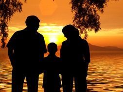 family at the sunset