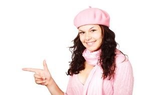 girl in pink beret with a pink scarf