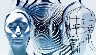 profiles of people's faces on a wavy background