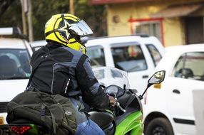 biker in the yellow helmet