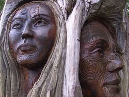 wood sculpture heads in New Zealand