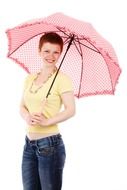 photo of a short-haired girl under a pink umbrella