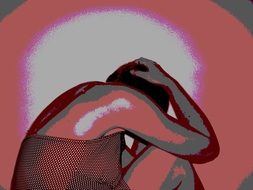 painted woman covers her head