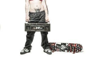 teen girl with tape recorder in hands