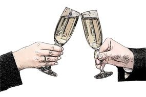 glasses with champagne in a female and male hand as an illustration