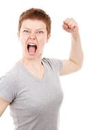 young woman emotionally showing anger