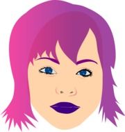 drawing of a woman's head with purple hair and lips