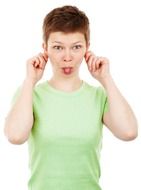 adult woman making crazy expression of face