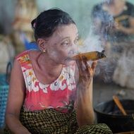 smoking old woman, myanmar