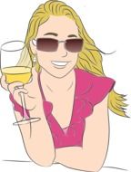 drawing of a blonde girl with a glass in her hands