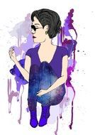 purple woman silhouette as watercolor illustration