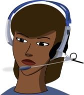 call center operator, dark skin girl in headset, illustration