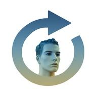 young man head in circular arrow