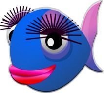 cartoon Blue fish with pink and red lips