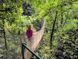 girl goes on a suspension bridge