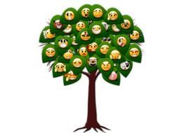 painted tree with yellow emoticons