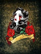 tattoo black-haired girl with roses