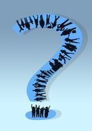question mark with people silhouettes as a drawing