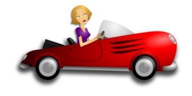 graphic image of a blonde in a red car