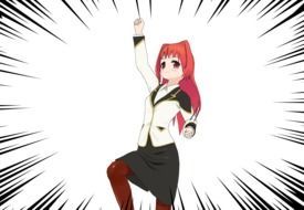 Drawing of anime girl raising her hand