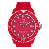 red swiss wrist watch with time indicating