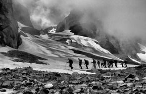 climbers on black and white background