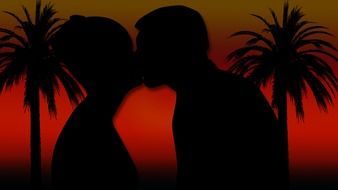 couple kiss silhouette drawing