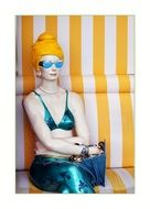 lady doll fashion in sunglasses and Yellow turban