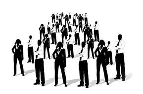 A pile of businessmen and businesswoman silhouettes