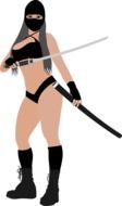 computer-generated image of a naked girl in a ninja mask and with a weapon