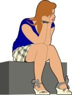 drawing of girl sitting and thinking