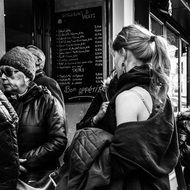 young woman with shoulder at street, france, paris